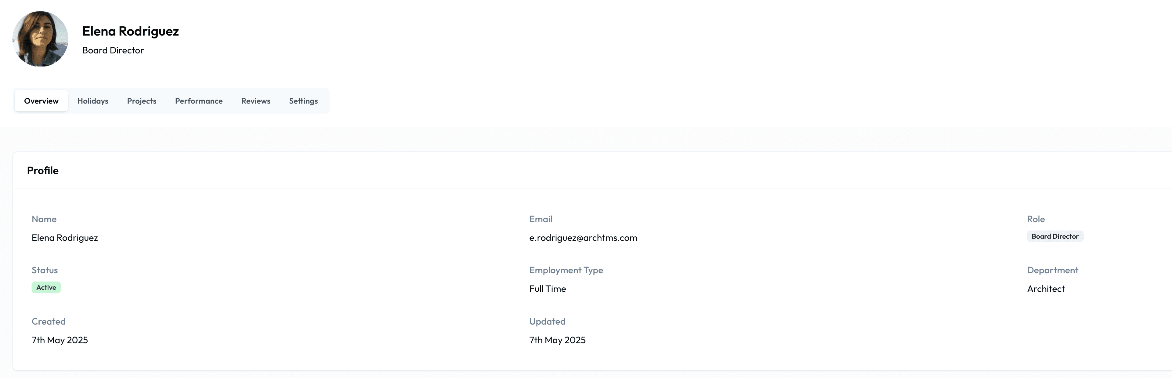 Profiles & employee reviews screen